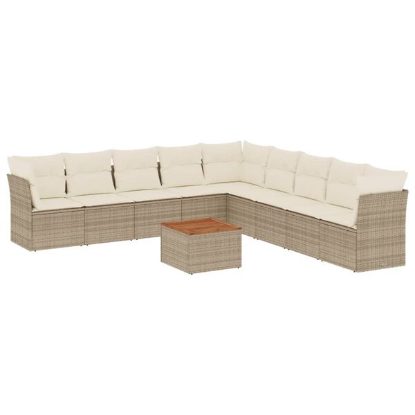 vidaXL Salon de jardin avec coussins 10 pcs beige r&eacute;sine tress&eacute;e