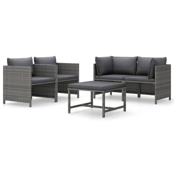 vidaXL Salon de jardin 5 pcs avec coussins Résine tressée Gris