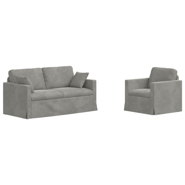 vidaXL Ensemble de Canap&eacute;s 2 pcs Gris clair 158 x 78 x 80 cm Velours