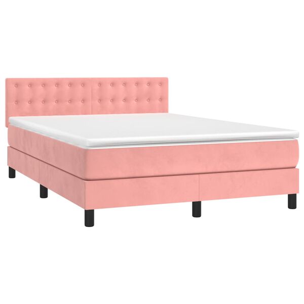 vidaXL Sommier &agrave; lattes de lit avec matelas Rose 140x200 cm Velours