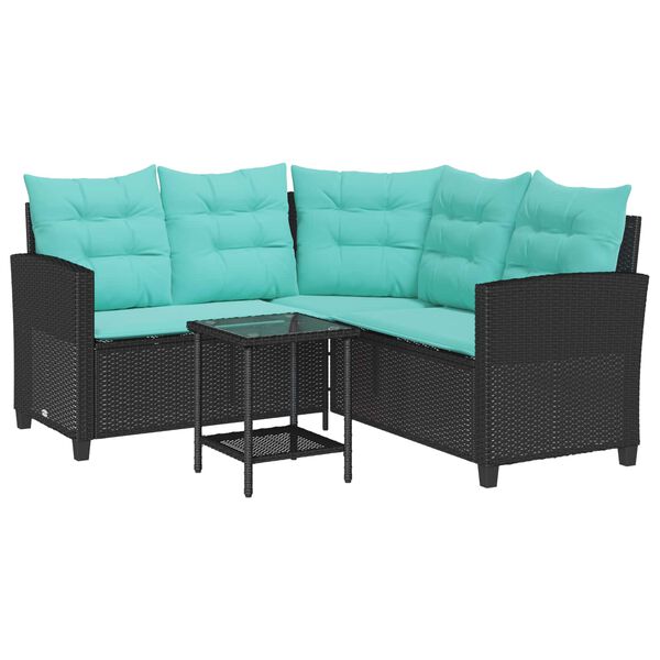 vidaXL Canap&eacute; de jardin 2 pcs Noir et turquoise Poly rotin