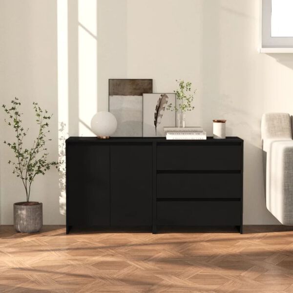 vidaXL Buffets 2 pcs Noir Bois d'ing&eacute;nierie