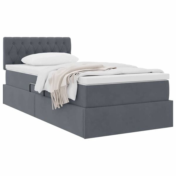 vidaXL Lit de Rangement avec matelas Gris fonc&eacute; 90 x 200 cm Velours