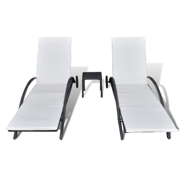 vidaXL Chaises longues avec table R&eacute;sine tress&eacute;e Noir