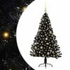 vidaXL Sapin de No&euml;l artificiel pr&eacute;-&eacute;clair&eacute; Noir 150 cm PVC