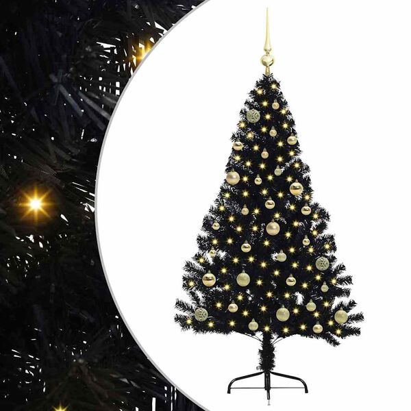 vidaXL Sapin de No&euml;l artificiel pr&eacute;-&eacute;clair&eacute; Noir 150 cm PVC