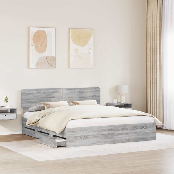 vidaXL Cadre de lit Gris Sonoma 200 x 200 cm Bois d&rsquo;ing&eacute;nierie