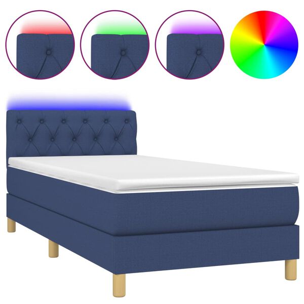 vidaXL Sommier &agrave; lattes de lit avec matelas et LED Bleu 80x200cm Tissu