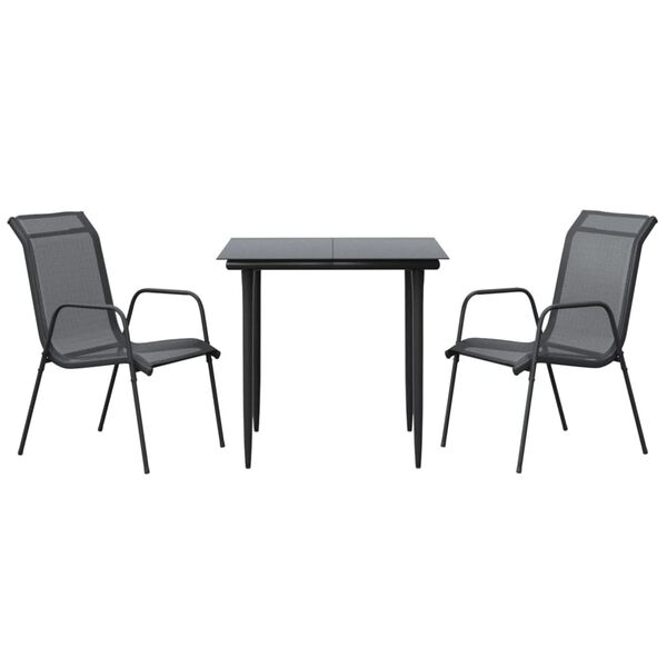 vidaXL Ensemble &agrave; manger de jardin 3 pcs noir textil&egrave;ne et acier