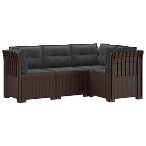 vidaXL Canap&eacute; de jardin 4 places avec coussins aspect rotin PP Marron