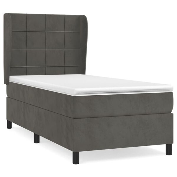 vidaXL Sommier &agrave; lattes de lit et matelas Gris fonc&eacute; 90x190 cm Velours
