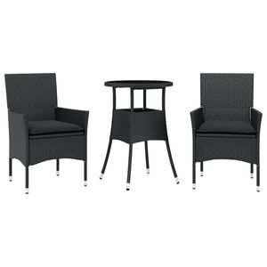 vidaXL Ensemble &agrave; manger de jardin et coussins 3 pcs noir rotin verre