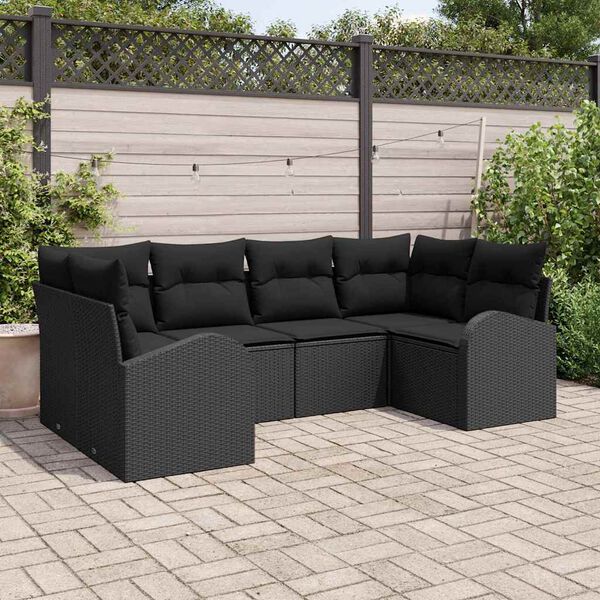 vidaXL Ensemble de canap&eacute; de jardin avec coussin 6 pcs Noir polyrotin