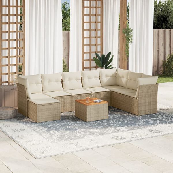 vidaXL Salon de jardin avec coussins 9 pcs beige r&eacute;sine tress&eacute;e