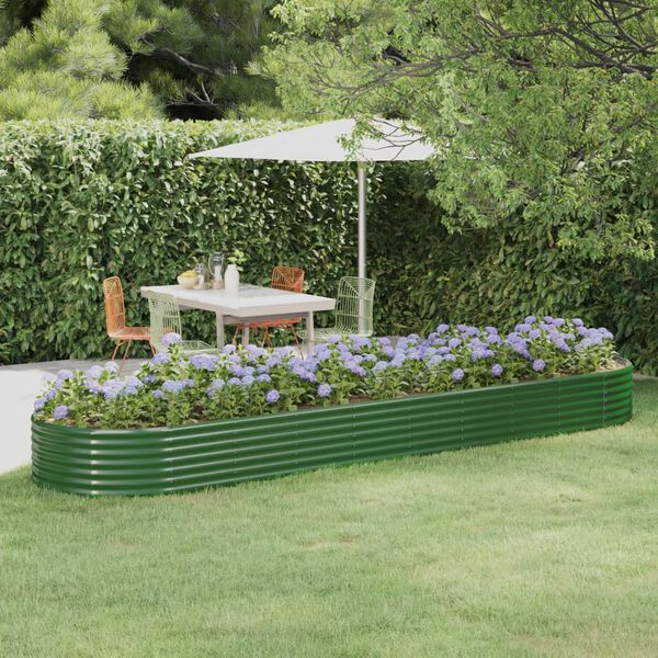 vidaXL Lit sur&eacute;lev&eacute; de jardin Acier galvanis&eacute; 396x100x36cm Vert