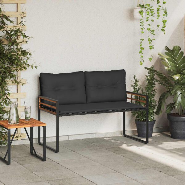 vidaXL Banc à couches en bois avec coussin Gris foncé 114 x 55 x 77 cm