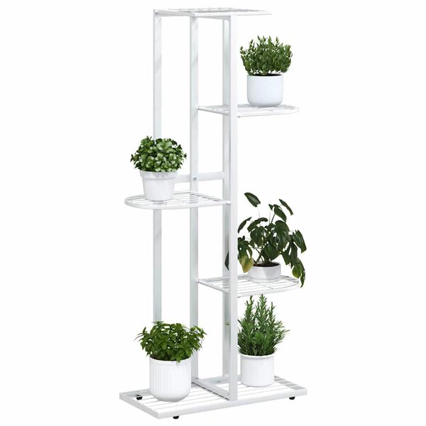 vidaXL Support pour plantes 5 niveaux 43x22x98 cm Blanc M&eacute;tal