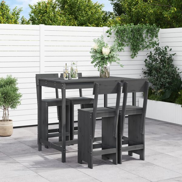 vidaXL Ensemble de bar de jardin 5 pcs gris bois de pin massif