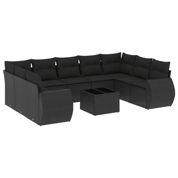 vidaXL Salon de jardin 10 pcs avec coussins noir r&eacute;sine tress&eacute;e