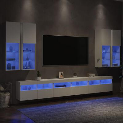 vidaXL Ensemble de meubles TV muraux 7 pcs avec lumières LED blanc