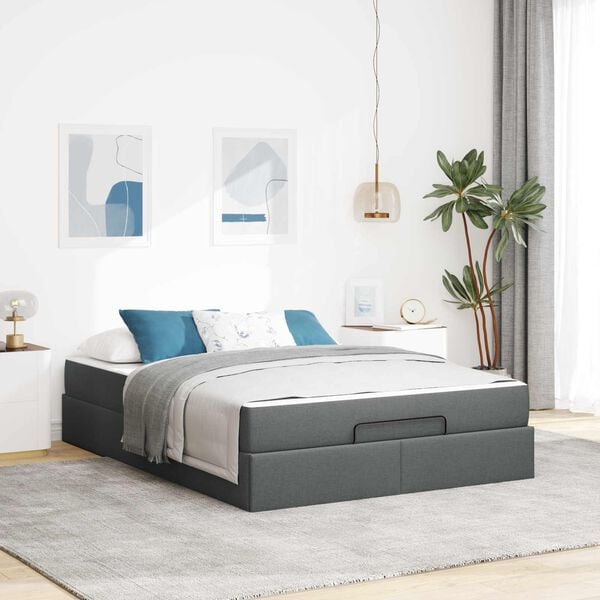 vidaXL Cadre de lit avec matelas avec matelas 2 pcs Gris Fonc&eacute; tissu
