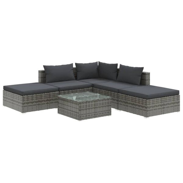 vidaXL Salon de jardin 6 pcs avec coussins R&eacute;sine tress&eacute;e Gris