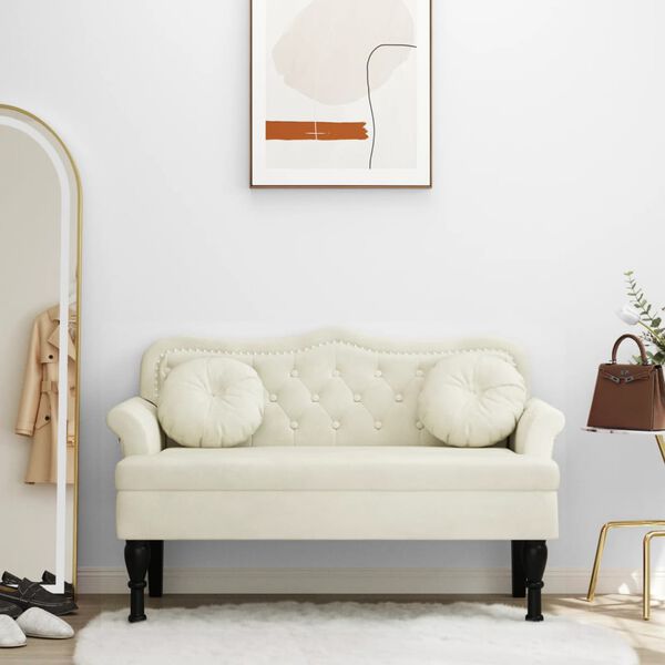 vidaXL Banc avec coussins crème 120,5x65x75 cm velours