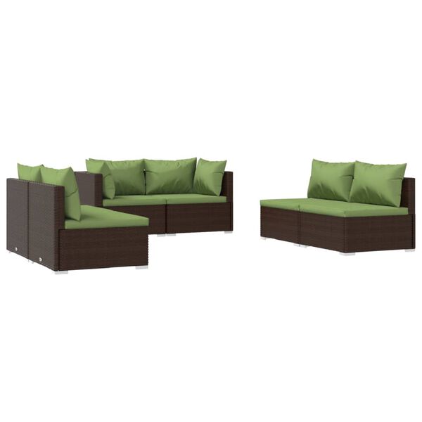 vidaXL Salon de jardin 6 pcs avec coussins R&eacute;sine tress&eacute;e Marron