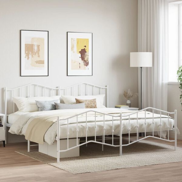 vidaXL Cadre de lit m&eacute;tal sans matelas et pied de lit blanc 200x200 cm