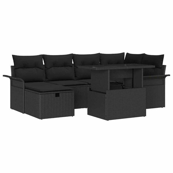 vidaXL Ensemble de canapé de jardin avec coussin 7 pcs Noir Poly rotin