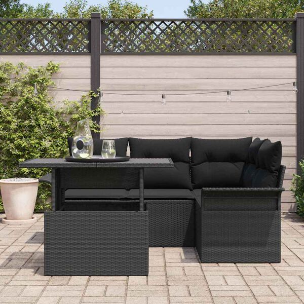 vidaXL Ensemble de canap&eacute; de jardin avec coussin 5 pcs Noir Poly rotin
