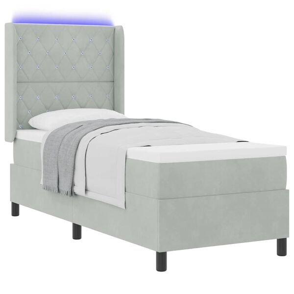 vidaXL Lit à Ressorts avec Matelas LED Gris clair 80 x 200 cm Velours