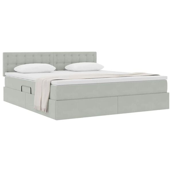 vidaXL Lit de Rangement avec matelas Gris clair 160 x 200 cm Velours