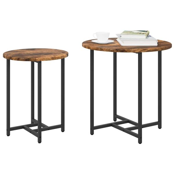 vidaXL Ensemble de tables d'appoint 2 pcs Chêne fumé et noir