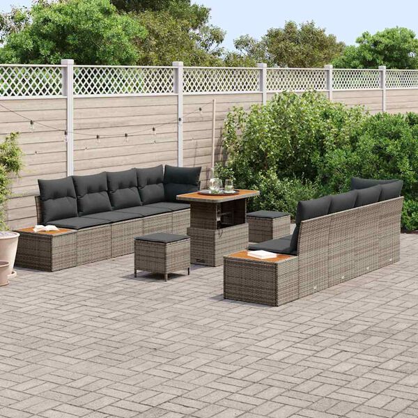 vidaXL Ensemble de canap&eacute; de jardin 11 pcs Gris Poly rotin