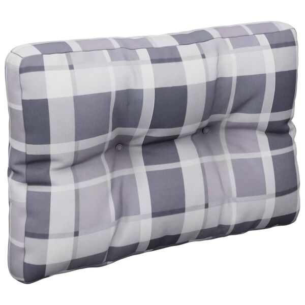 vidaXL Coussin de palette motif &agrave; carreaux gris 60x40x12 cm tissu
