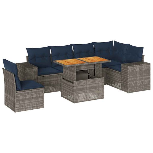 vidaXL Salon de jardin avec coussins 7 pcs gris r&eacute;sine tress&eacute;e