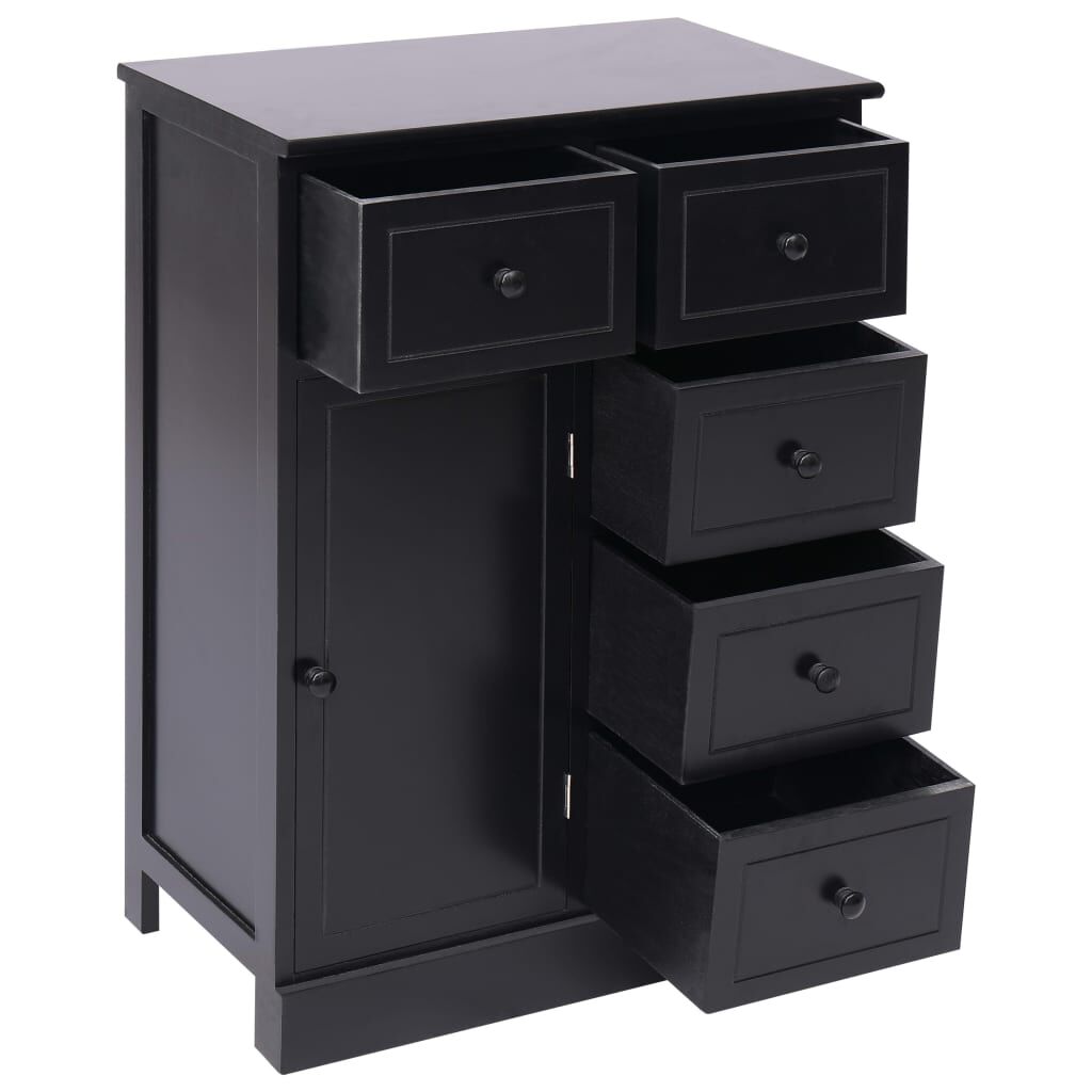 Buffet 6 Tiroirs En Bois D'ingénierie - Meuble De Rangement Moderne Noir - 50x34x96 Cm - Pour Salon, Chambre, Bureau - 5