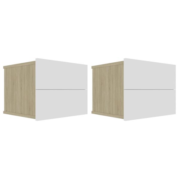vidaXL Tables de chevet 2 pcs Blanc et chêne sonoma 40x30x30 cm