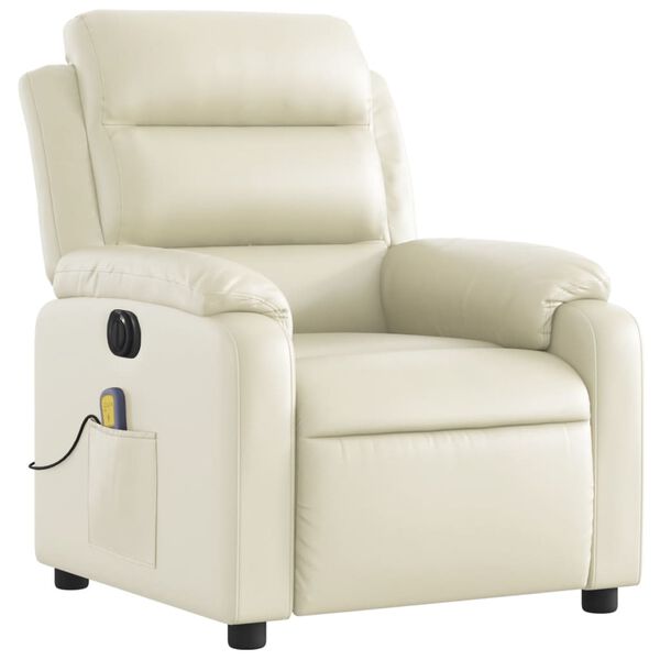 vidaXL Fauteuil de massage inclinable &eacute;lectrique cr&egrave;me similicuir