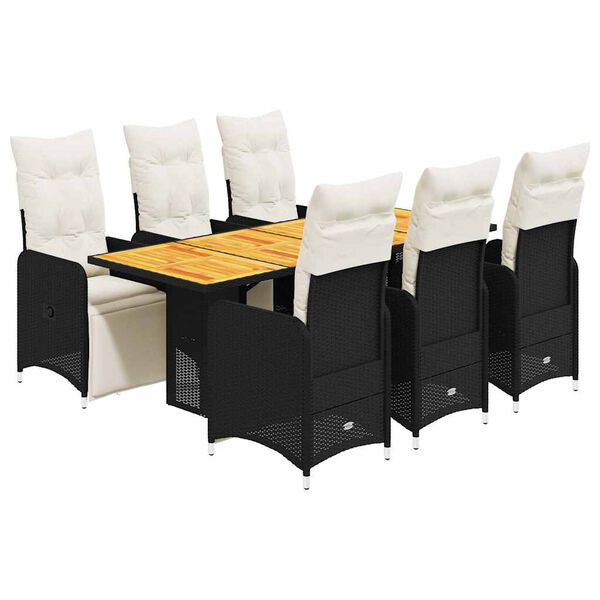 vidaXL Ensemble de bistro de jardin 7 pcs coussins noir poly rotin
