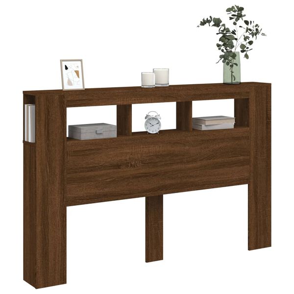 vidaXL T&ecirc;te de lit &agrave; LED ch&ecirc;ne marron 160x18,5x103,5cm bois ing&eacute;nierie