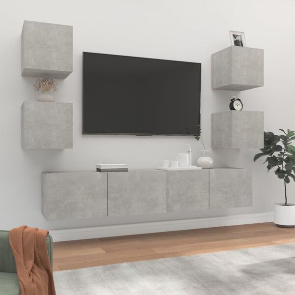 vidaXL Ensemble de meubles TV 6 pcs Gris b&eacute;ton Bois d'ing&eacute;nierie