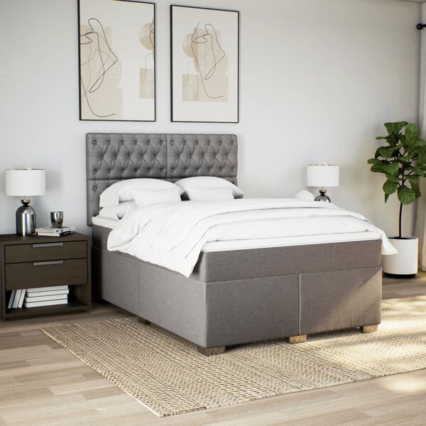 vidaXL Sommier &agrave; lattes de lit avec matelas Taupe 160x200 cm Tissu