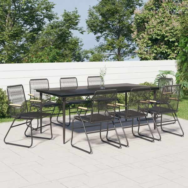 vidaXL Ensemble &agrave; manger de jardin 9 pcs noir rotin PVC
