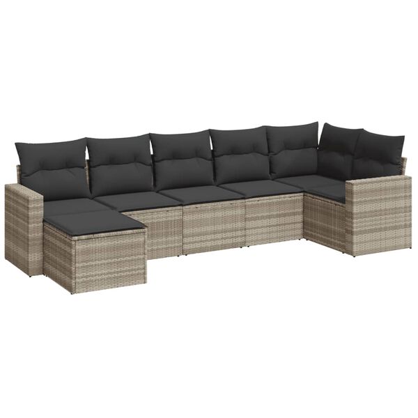 vidaXL Salon de jardin avec coussins 7 pcs gris clair r&eacute;sine tress&eacute;e