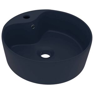 vidaXL Lavabo de luxe avec trop-plein Bleu fonc&eacute; mat 36x13cm C&eacute;ramique