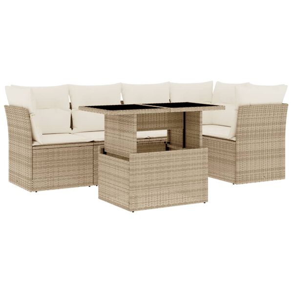 vidaXL Salon de jardin avec coussins 6 pcs beige r&eacute;sine tress&eacute;e