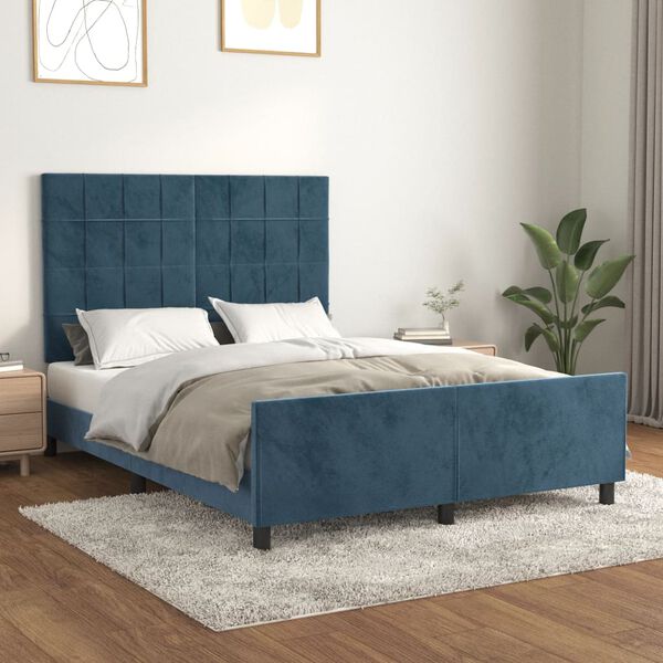 vidaXL Cadre de lit sans matelas bleu fonc&eacute; 140x200 cm velours