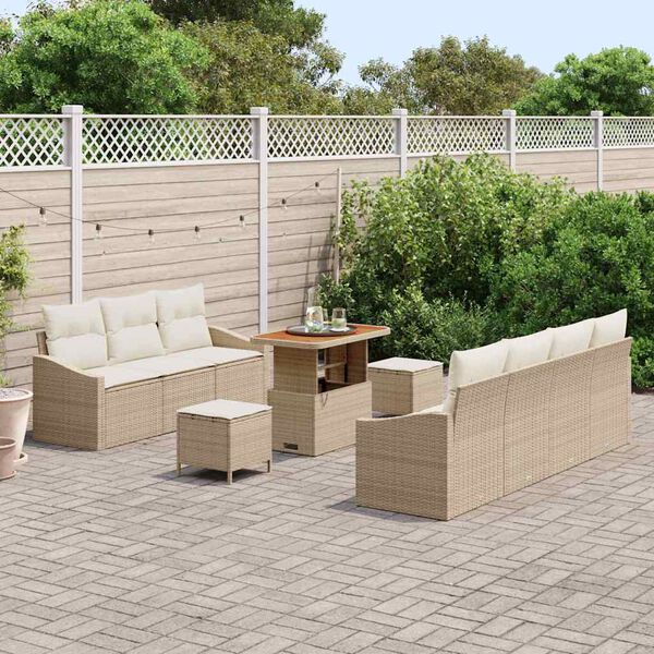 vidaXL Ensemble de canap&eacute; de jardin 10 pcs Beige polyrotin